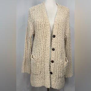 Women’s MIRACLE U.S.A. Cream Fuzzy Furry Open Front Cardigan Sweaters M/L